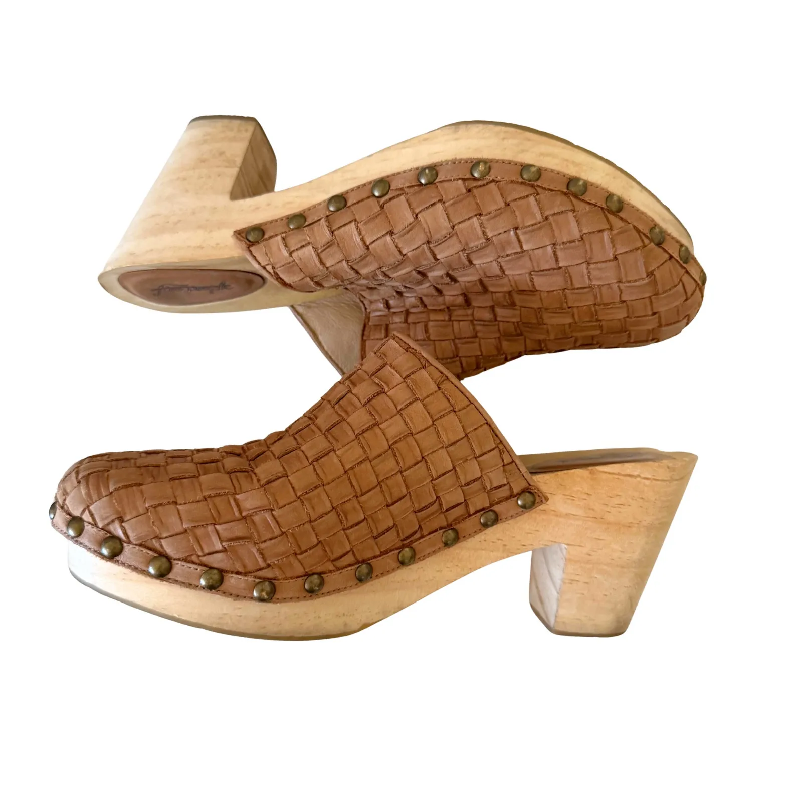 Free People Adelaide Woven Leather Mule Platform Clog Wooden Heel-US 10 / EU 41 - Image 5