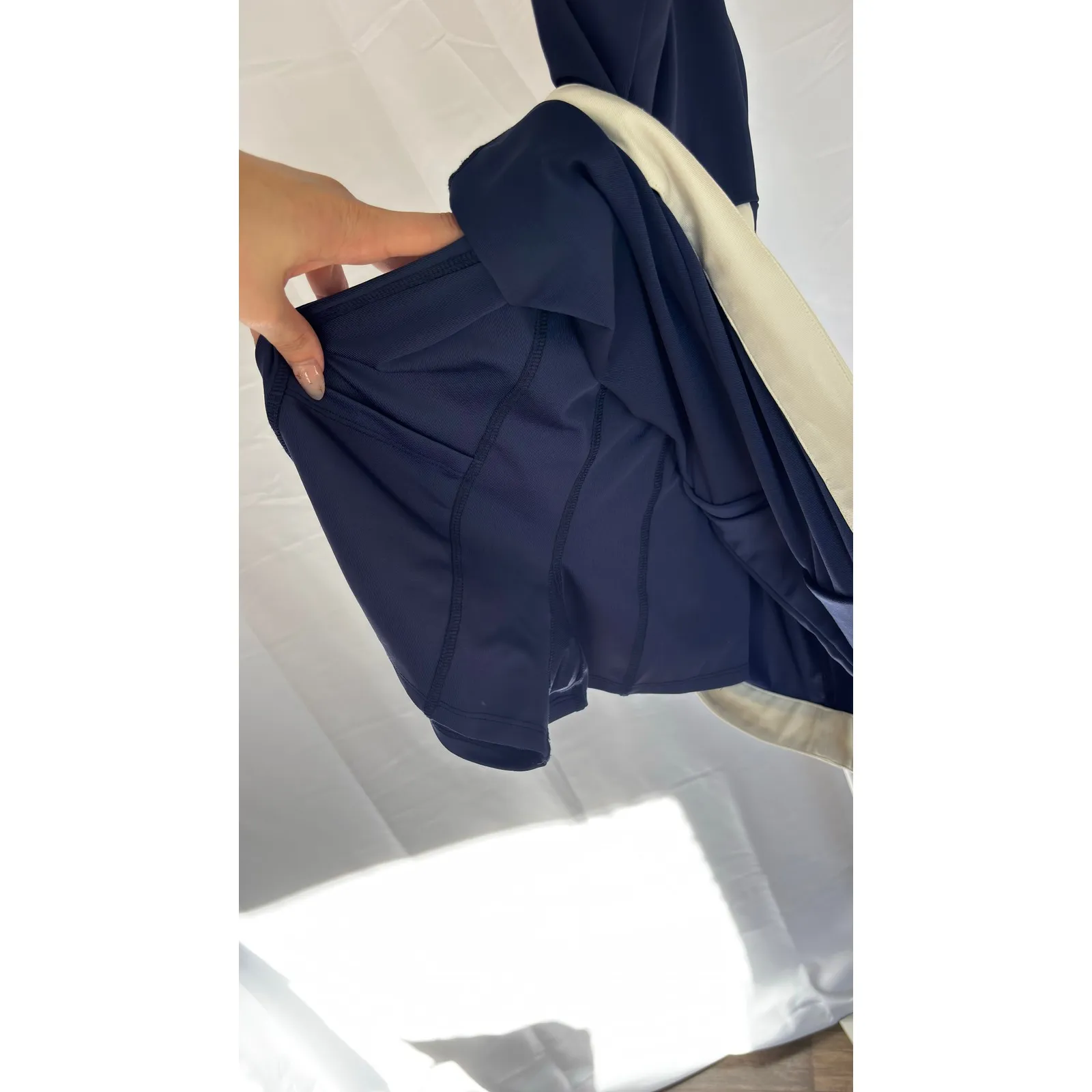 $235 NWOT STAUD Court Top Spin Navy Blue Halter Skirt Dress Contrast Trim - Image 12