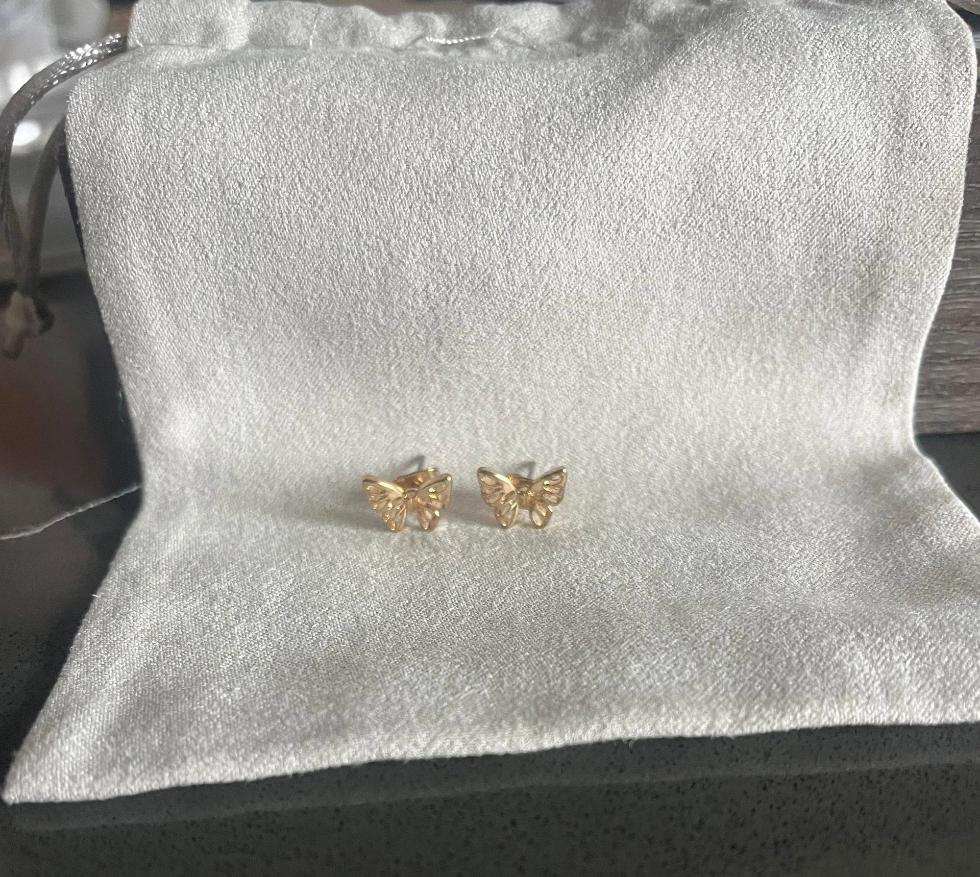 Gold Butterfly Stud Earrings  - Image 2