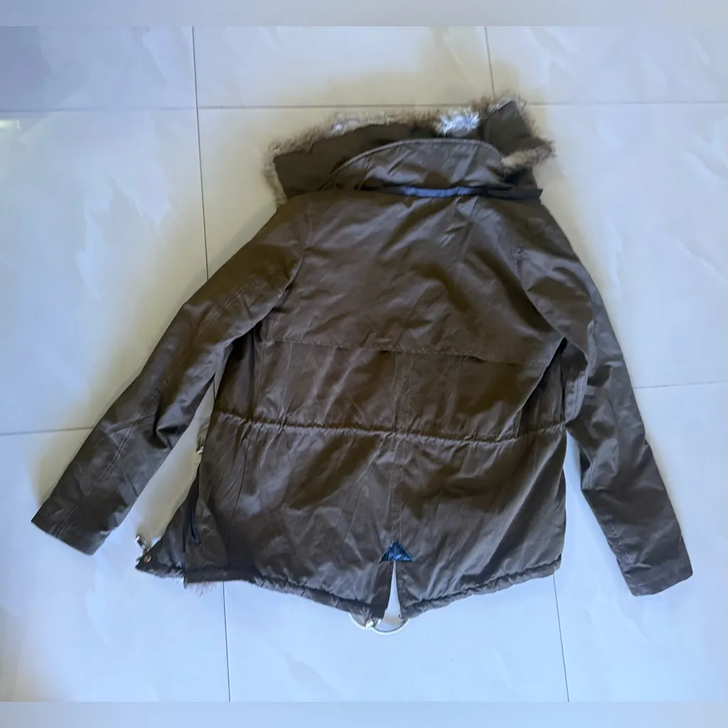 Zara Trafaluc Khaki Green Jacket Fur Lining (no Hooded)Winter Front Pockets XS - Image 2