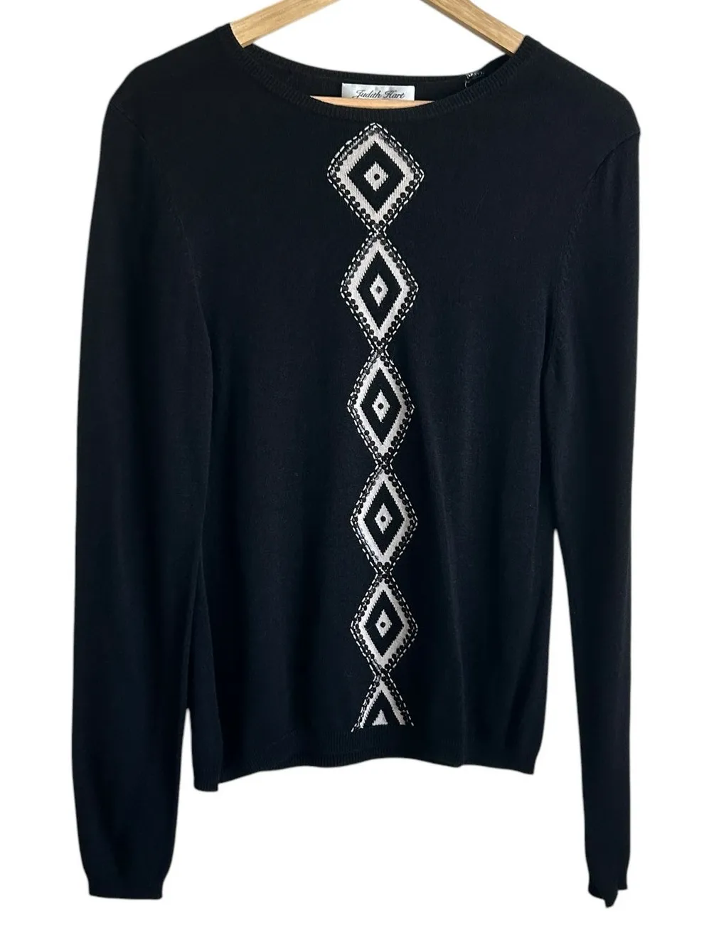 VTG Judith Hart Women Silk Blend Sweater LP Black Sequins Geometric Mature Boho Size L - Image 1