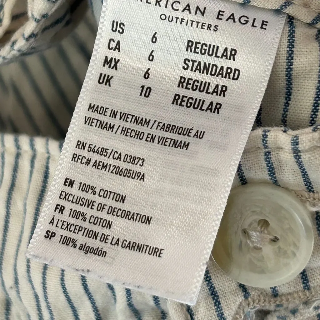 American Eagle Pin Striped Casual Chinos Soft Denim Wide Leg Pants Size 6 Preppy - Image 8