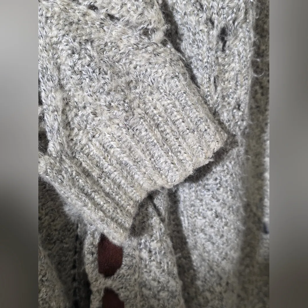 POL Women’s Diamond Eyelet Tan Sweater Cardigan Duster Elbow Patches Boho Size S - Image 6