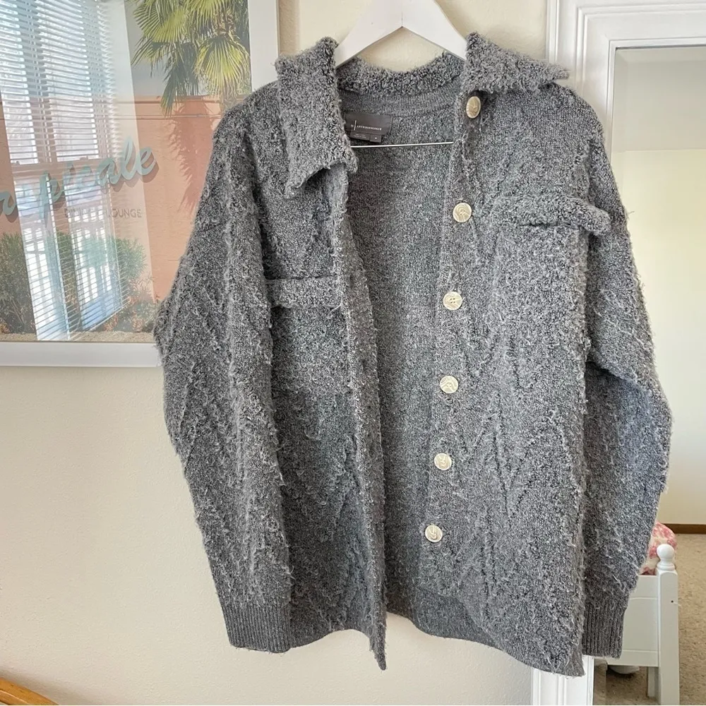 Anthropologie Shaggy Fuzzy Knit Sweater Jacket Coat Shacket - Image 4