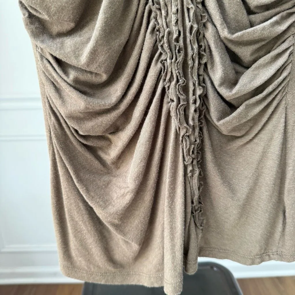 Anthropologie Deletta Olive Green Vneck Ruffle Rucked Tank M - Image 3