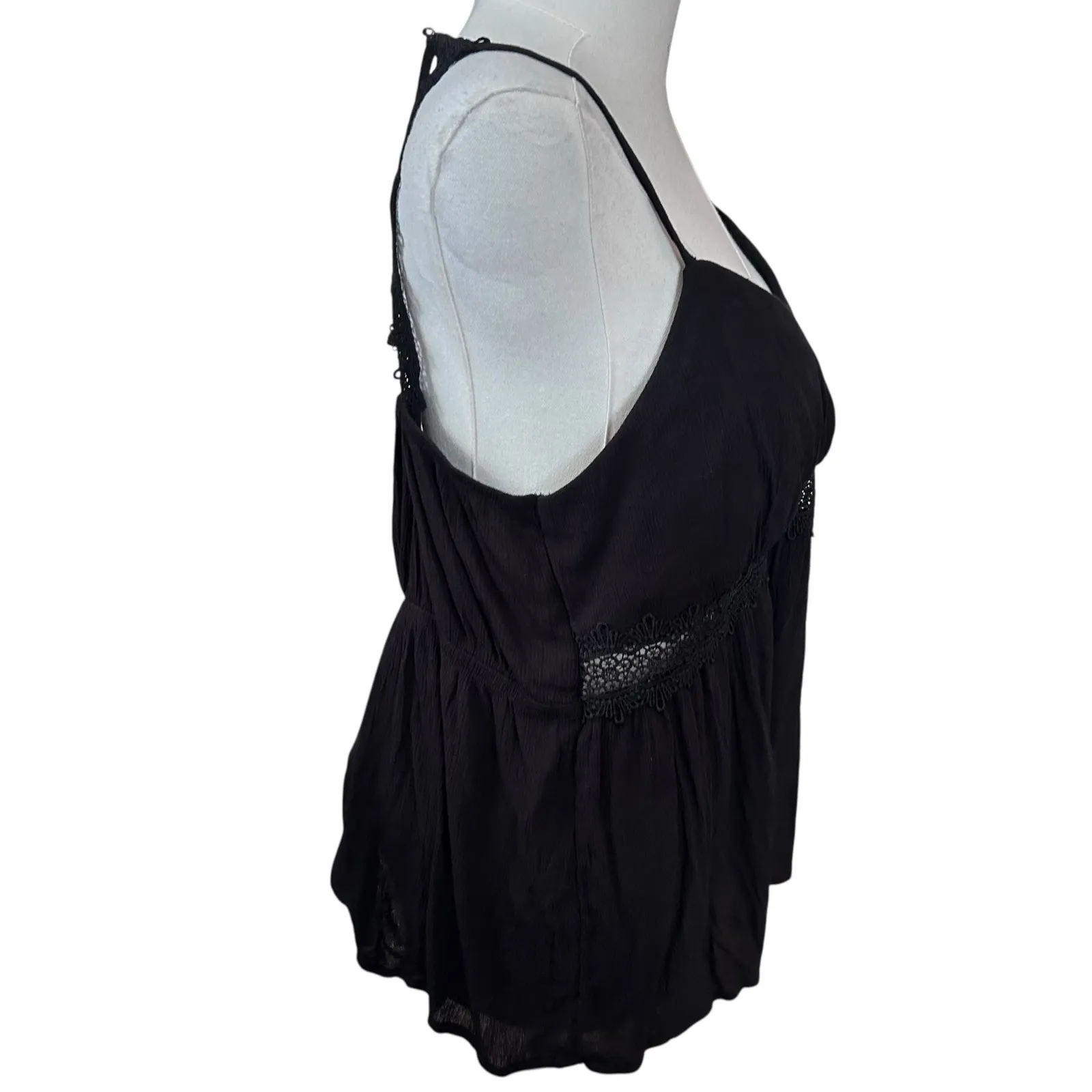 Gauze Baby doll Halter Top Crop Black Crochet SZ XL Y2K Fairy Boho No Boundaries - Image 6