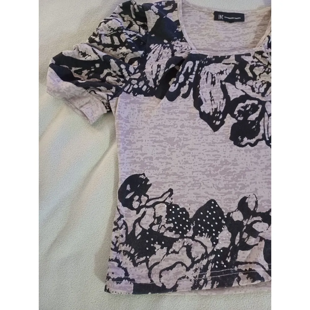 INC International Concepts womens floral 2 tone tan blouse with bling size small Brown - Image 3