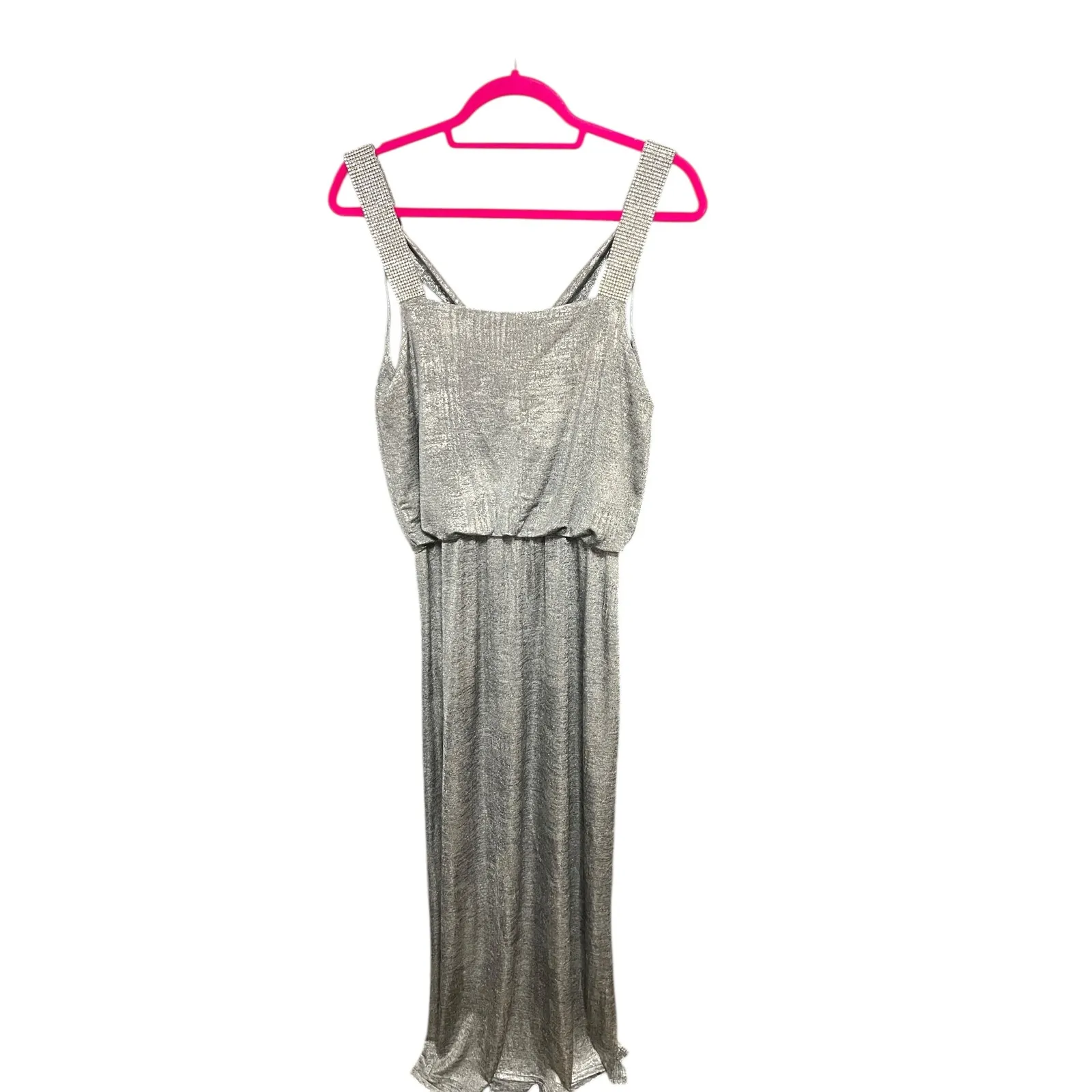 MSK Silver Metallic Party Dress Women 10 NYE Holiday Sparkle Evening Cowl Neck - Image 3