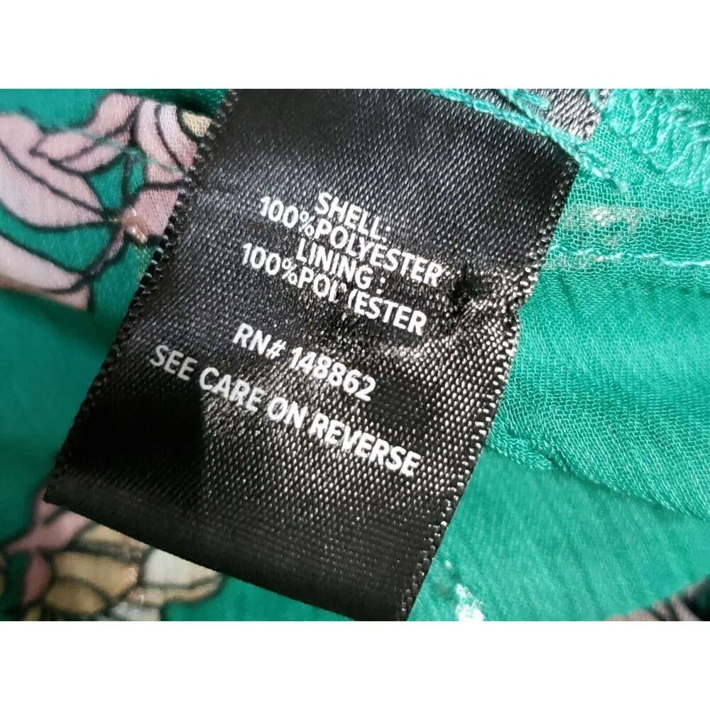 Torrid Women Green Floral 100% Polyester Cold Shoulder Short Sleeve Blouse 0/L - Image 9