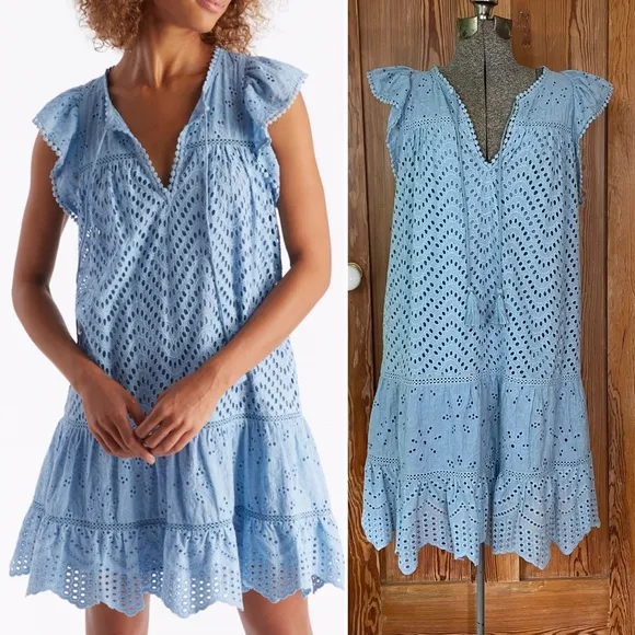 Allison New York Lucia Sky Blue Mini Eyelet Ruffle Cotton Swing Dress - Image 2