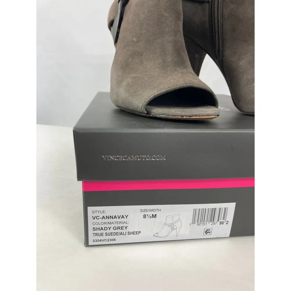 Vince Camuto Annavay Peep Toe Bootie Suede Cut Out Ankle Boot Shady Grey 8.5M - Image 3