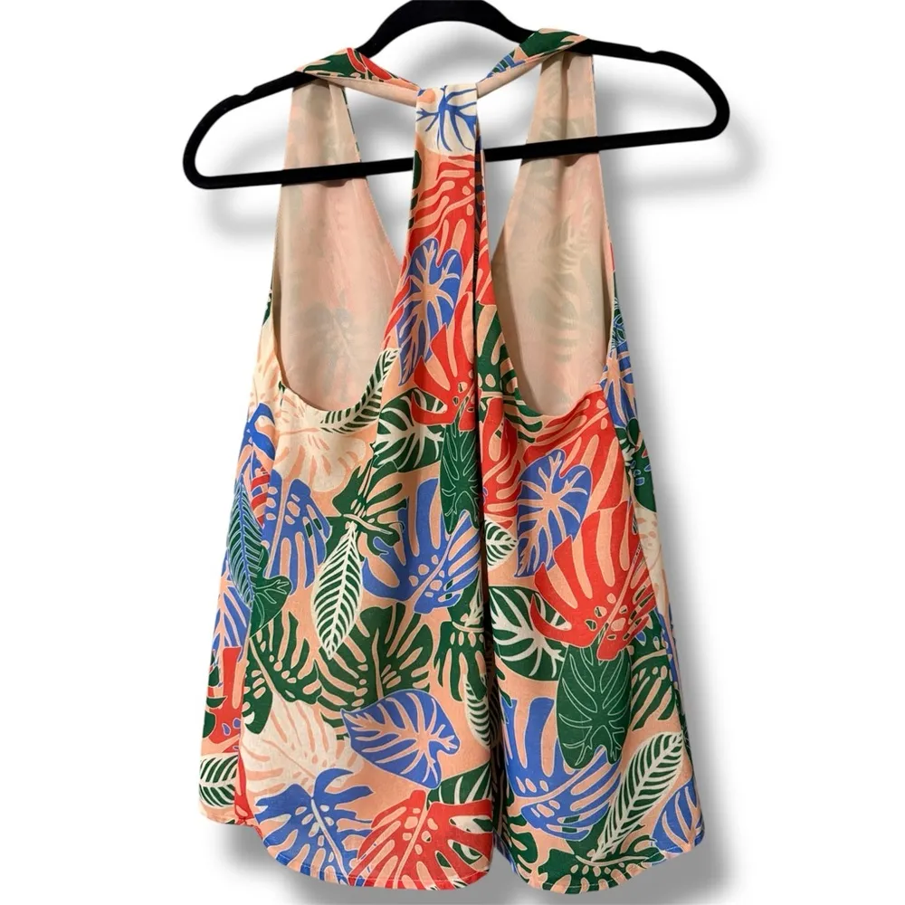 JADE women’s size small pullover halter tank tropical floral pattern lined Green - Image 9