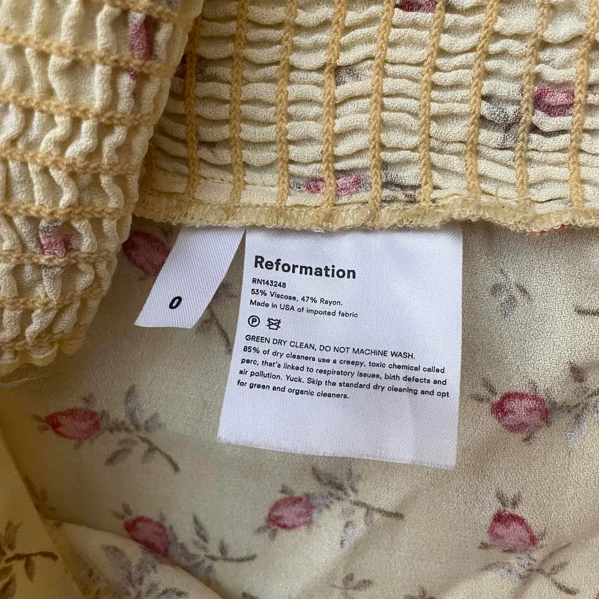 Reformation Jewel Top Kensington Sweetheart Neck Floral Yellow Women's Size 0 - Image 4