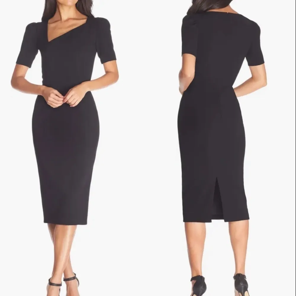 NWOT Dress the Population Ruth Short Sleeve Midi Black Sheath Dress XXS - Image 2