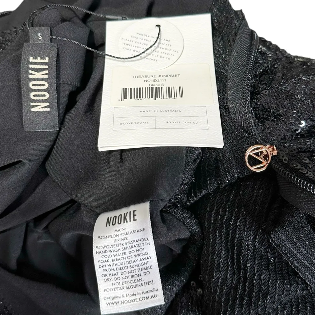 NOOKIE Treasure One Shoulder Sequin Jumpsuit, Black, Small - Image 10