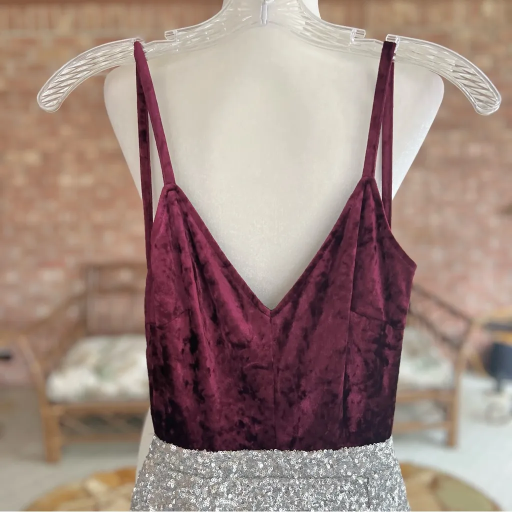 Akira Silver Sequin Dress Burgundy Velvet Backless Mini Cocktail S Black Label - Image 4