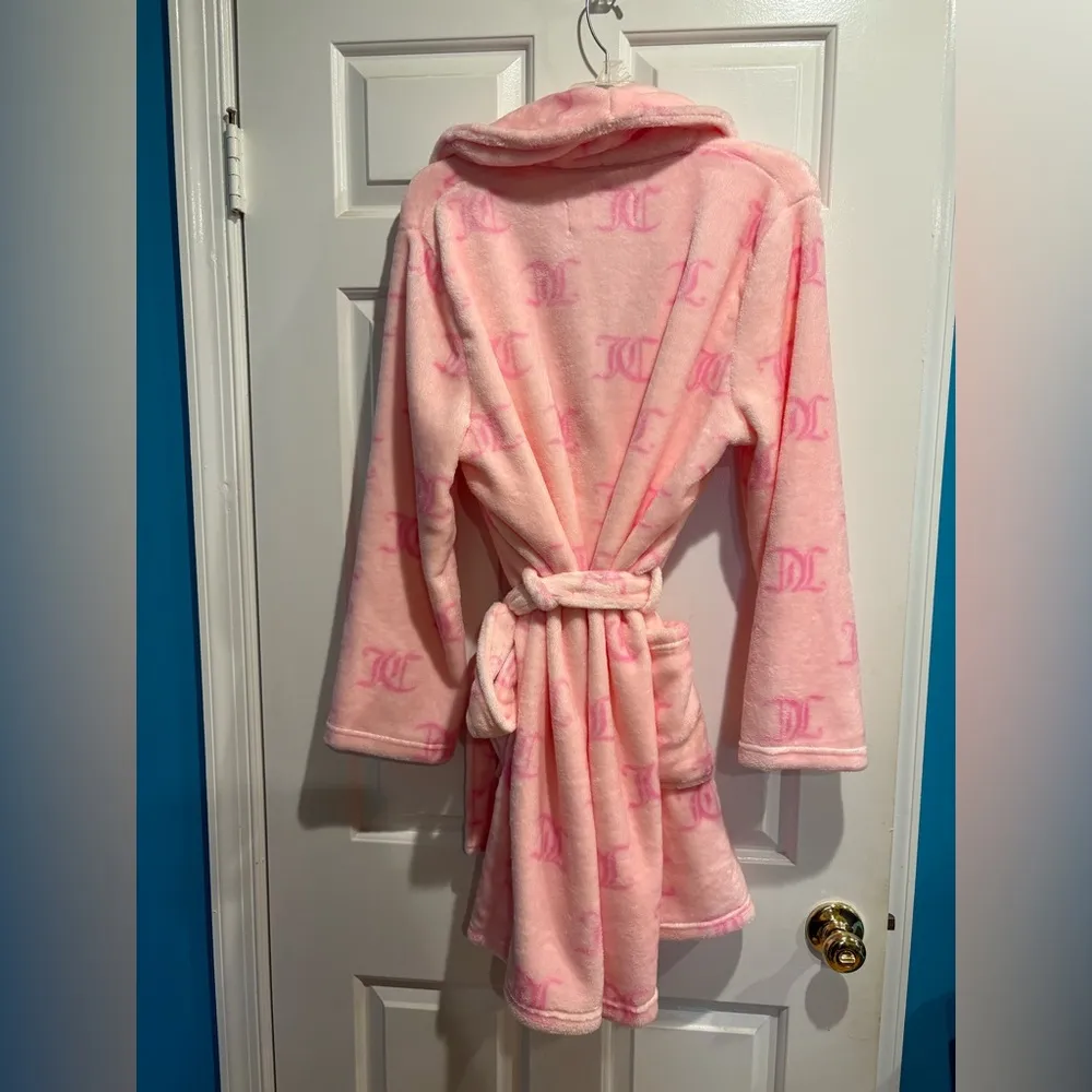 Juicy Couture pink logo fuzzy short robe shawl collar new without tags L XL - Image 3