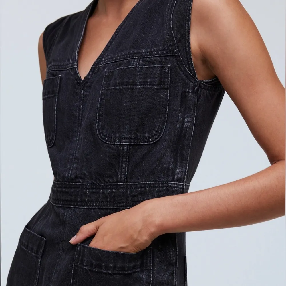 Madewell Black Denim Cap-Sleeve Mini Dress in Tarrybrook Wash Size 2 - Image 5