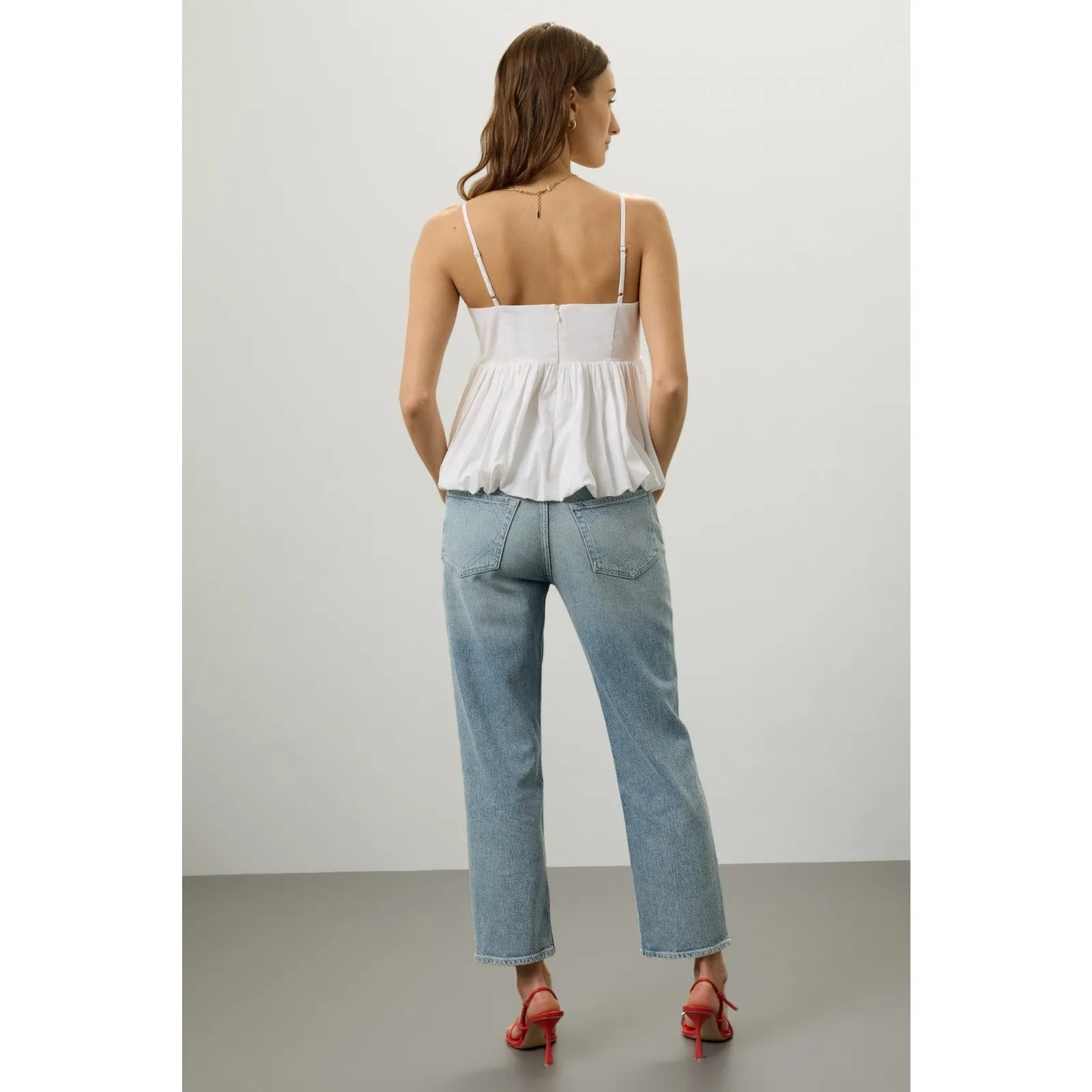 CeCe Women's White Adjustable Strap Bubble Hem Camisole V-Neck Top Size Medium - Image 3