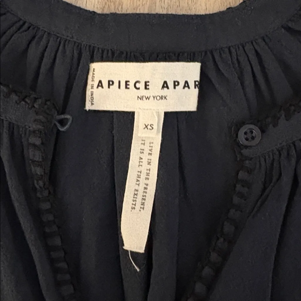 Apiece Apart Maria Mini Dress Puff Gathered Sleeves Women’s Size XS Navy Blue - Image 5