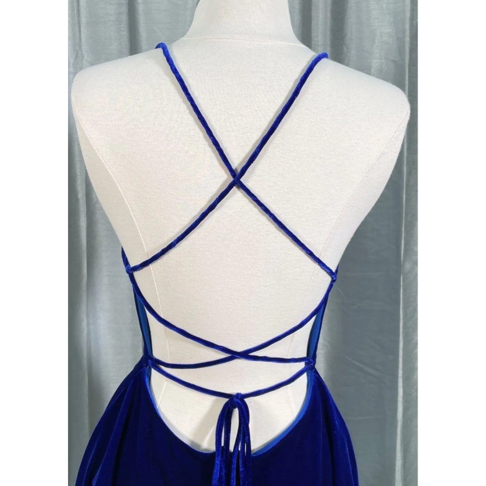 NWT Sz.2 JOVANI Open Back ROYAL BLUE VELVET Fit & Flare Cocktail Party DRESS - Image 11