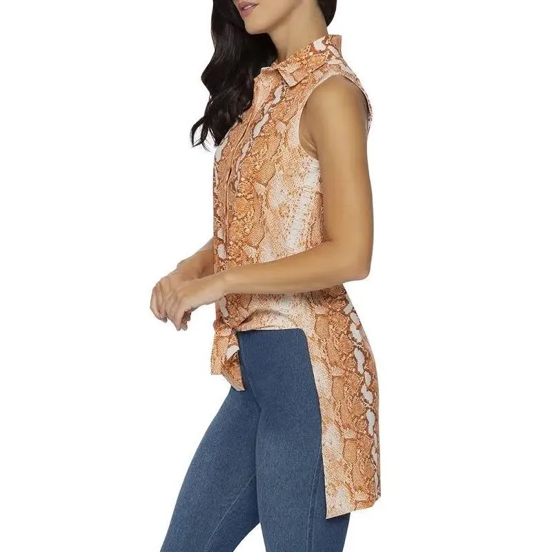 Lysse Animal Print Sleeveless Long button down shirt Sz M - Image 3