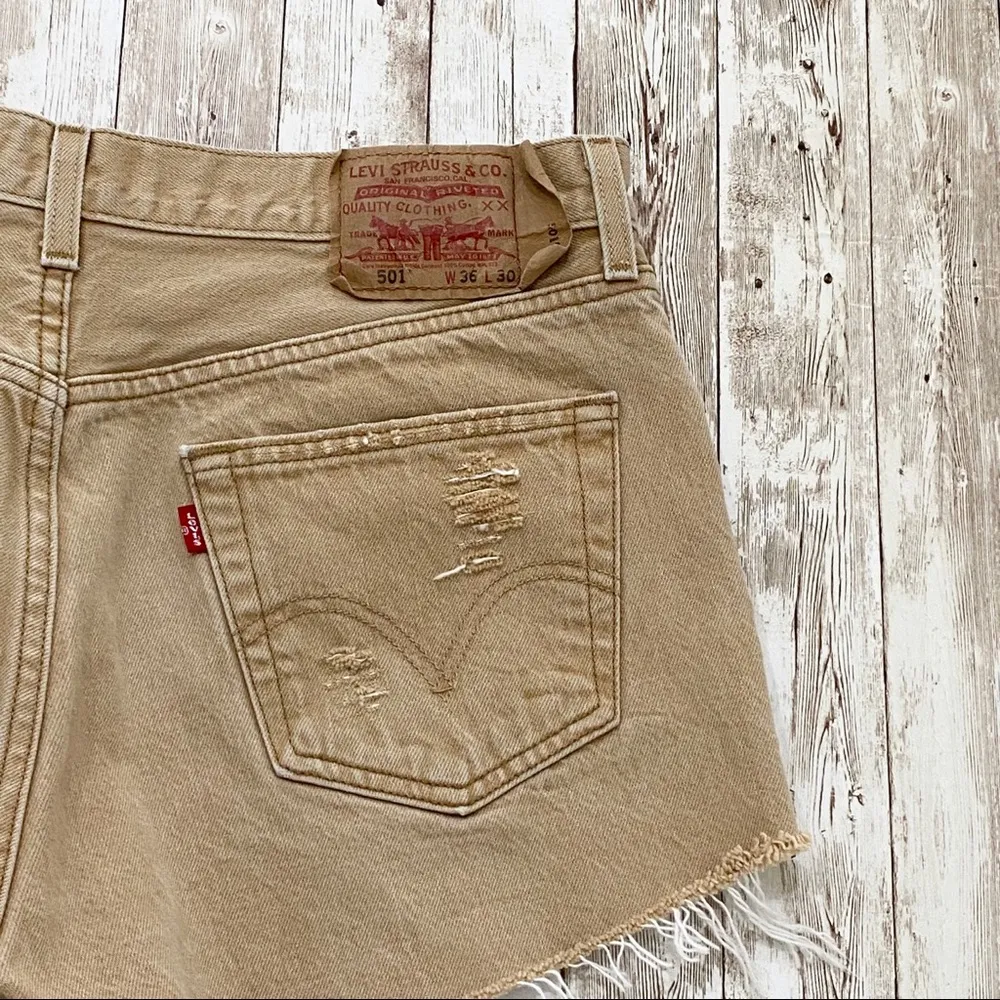 Levi’s 501 Custom Distressed Denim Khaki Shorts - Image 10
