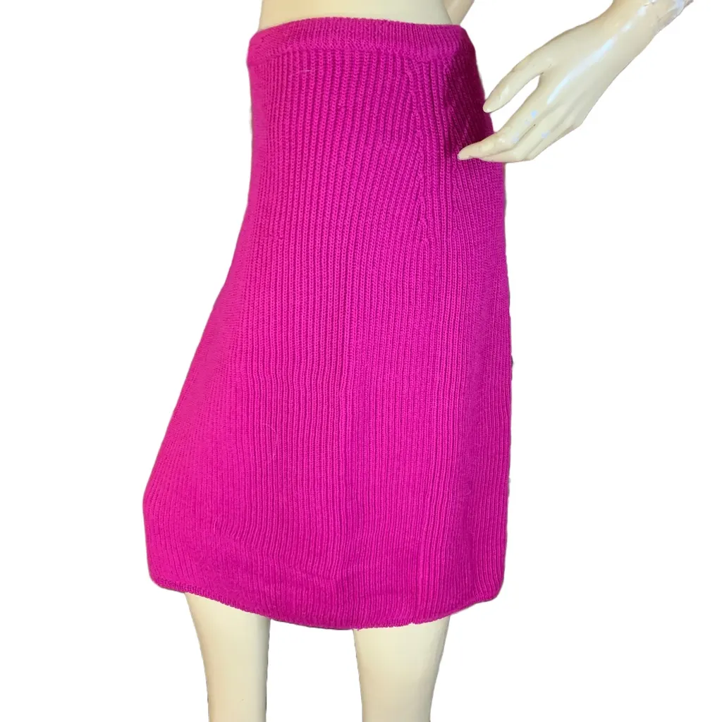 VINTAGE 1990'S ADRIENNE VITTADINI FUCHSIA PINK WOOL PENCIL SWEATER SKIRT (M) - Image 4