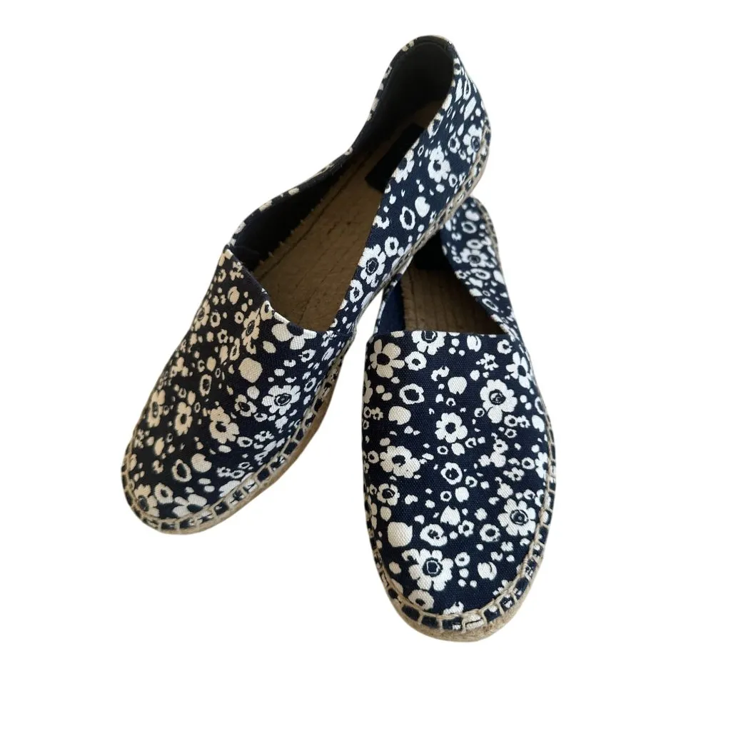 TORY BURCH Navy White Floral Espadrille Flats Size 8.5 - Image 3