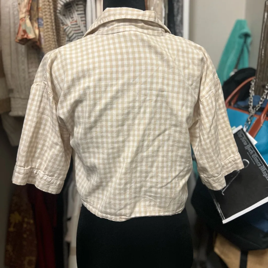 Bobbie Wren | Cream Gingham Cropped Button - Image 3