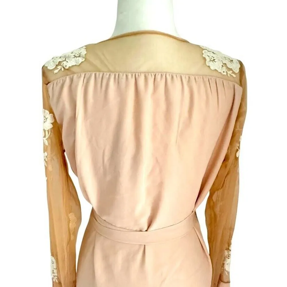 Robed with Love Pink Hildy Robe Short Tie Belt Satin Floral Sheer Size Medium M - Image 14