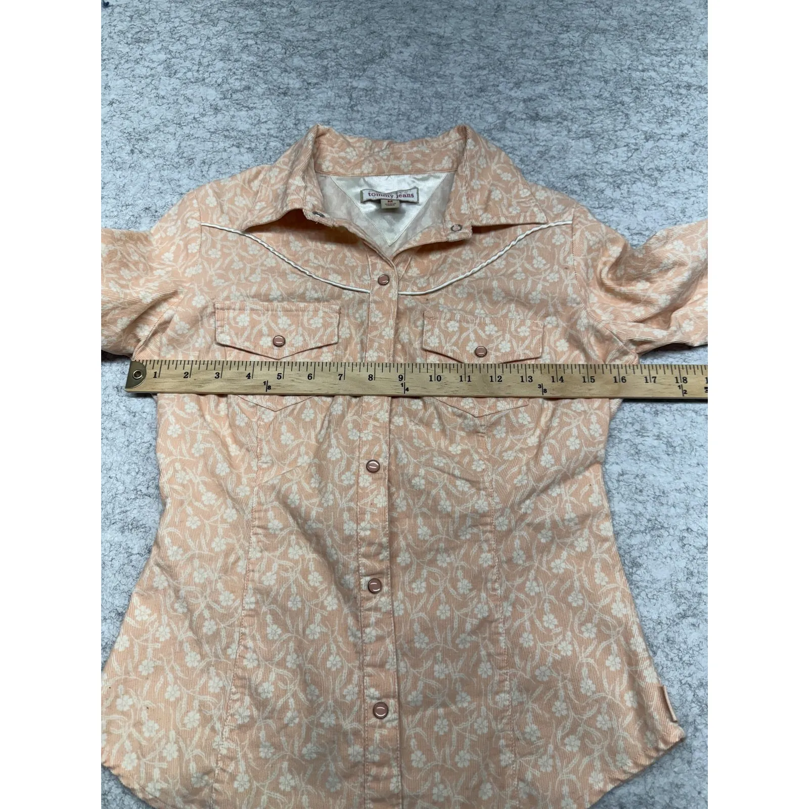 Tommy Jeans‎ Shirt Womens Medium Corduroy Floral Western Pearl Snap Top Pink - Image 4