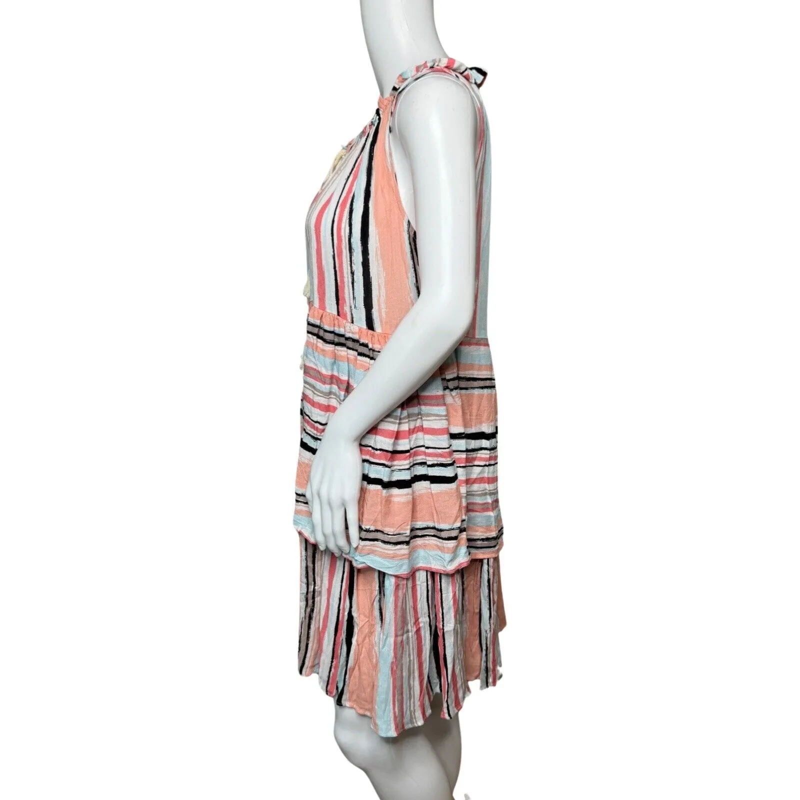 Velzera Dress Womens Large Pink Stripe Tiered Layered Boho Bohemian Peasant - Image 3
