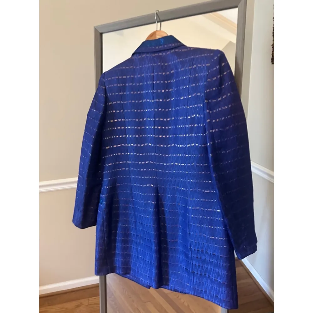 Vintage Night Editions Blue Gold Blazer Women’s Size 10 Longline Statement Jacke - Image 4