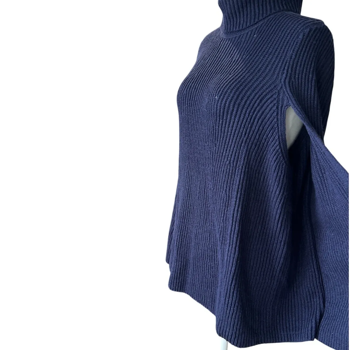 Marcus Adler The Everlee Topper Navy Turtleneck Knit Poncho Sweater One - Image 4