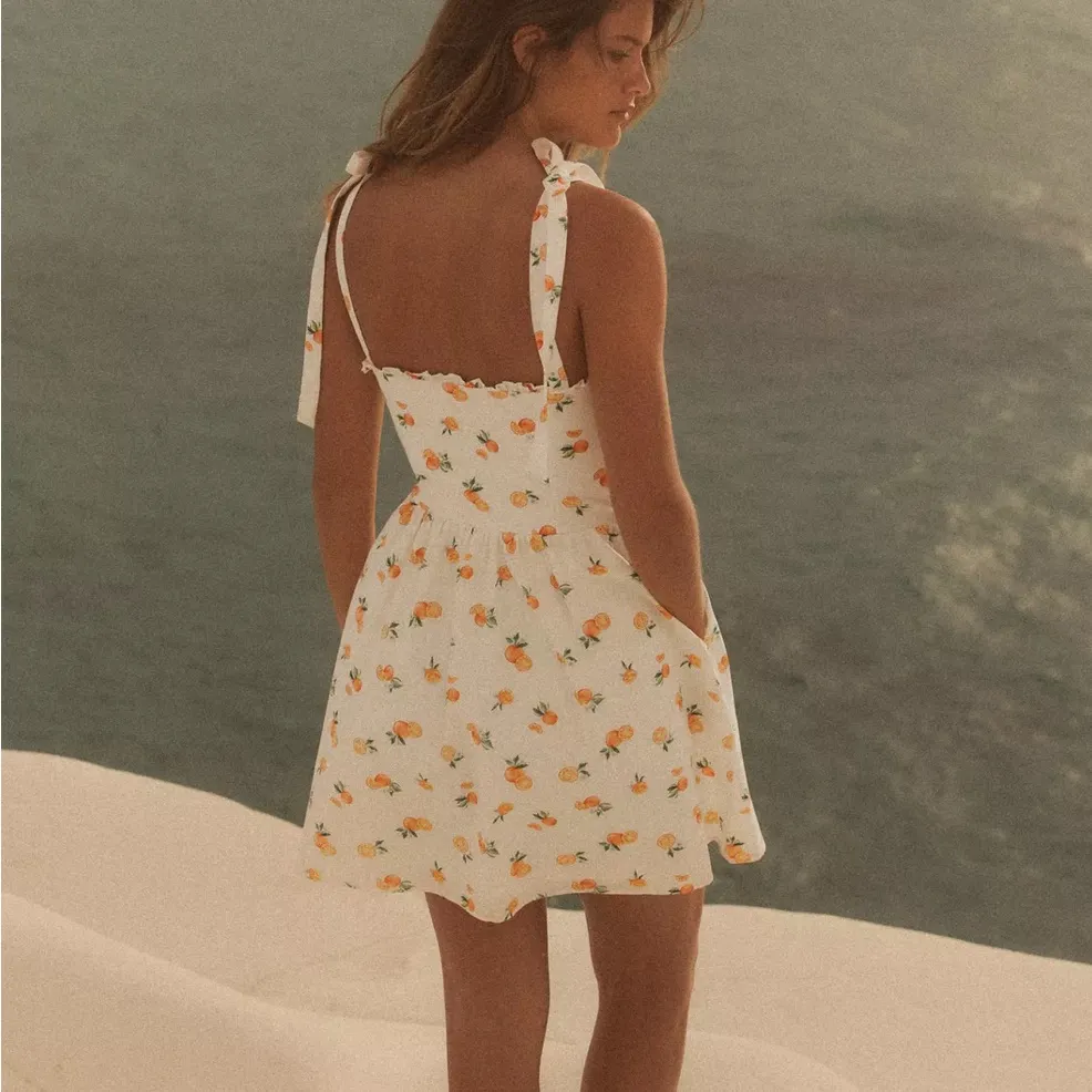 ZARA Orange Print Poplin Dress - Image 5