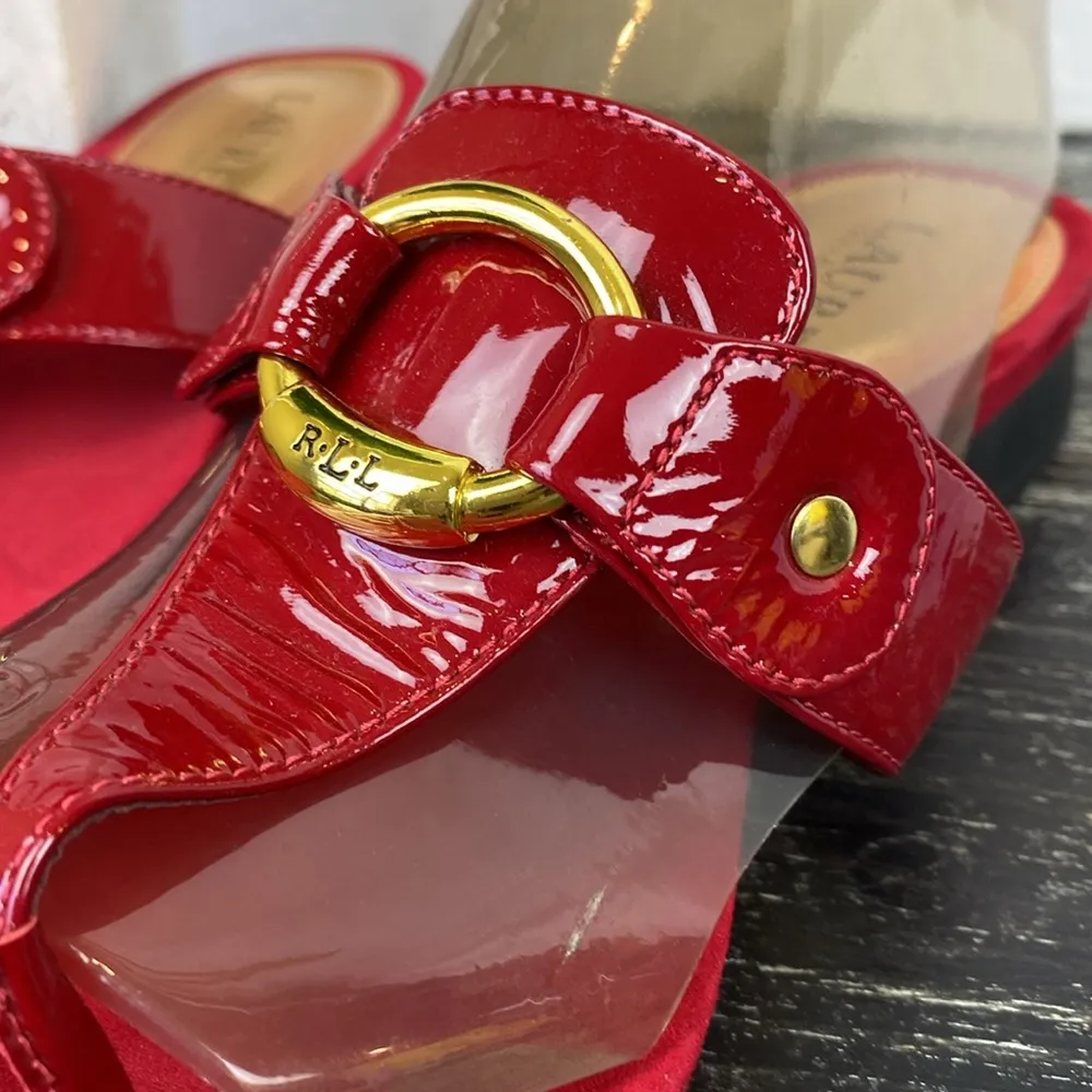 Ralph Lauren Red & Gold Thong Open Toe Sandal Shoes 7.5 - Image 3