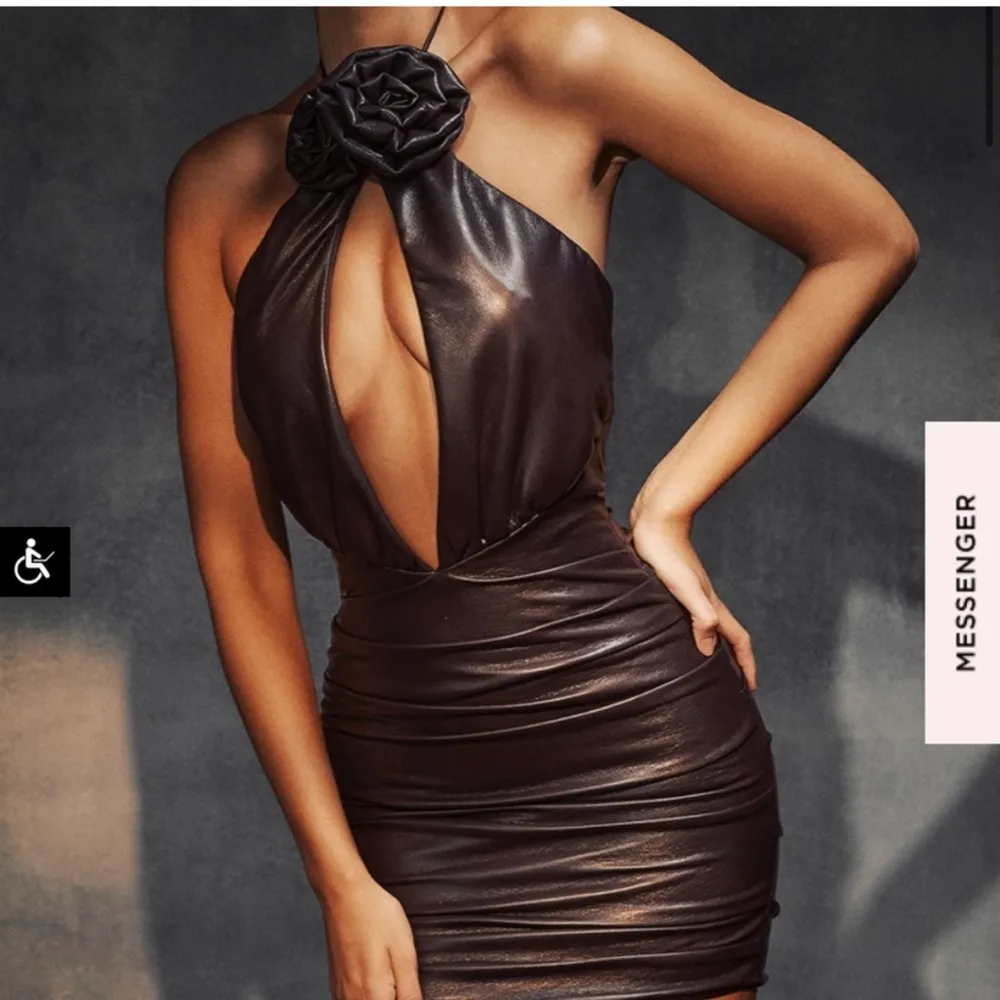 House of CB Olivia Bitter Chocolate Vegan Leather Mini Dress - Image 3