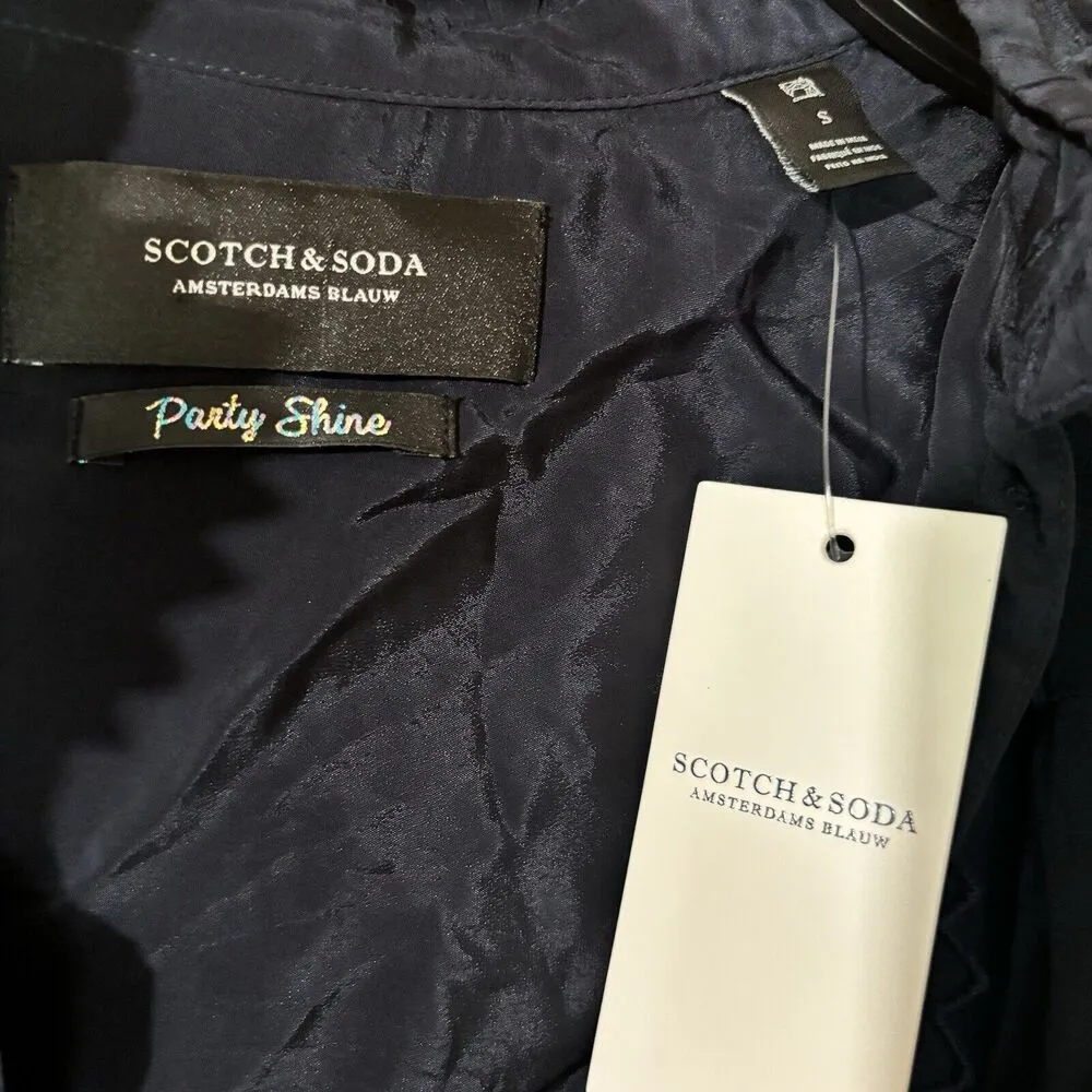Scotch & Soda Top Women Small Black Button Up Ruffle Party Blouse In Night Shirt - Image 7