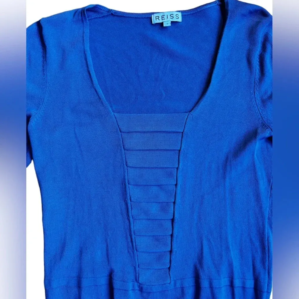 Reiss Blue Cropped Sleeve Knitwear Longsleeve Pleated Front Cali Size S - Image 3