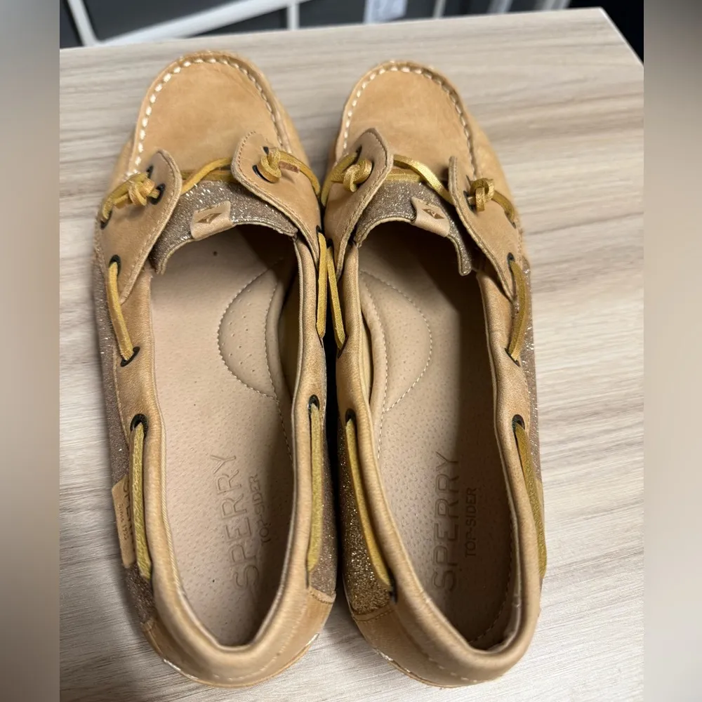 Sperry Coil Topsider Gold Sparkle Boat Shoes Loafers - Image 5