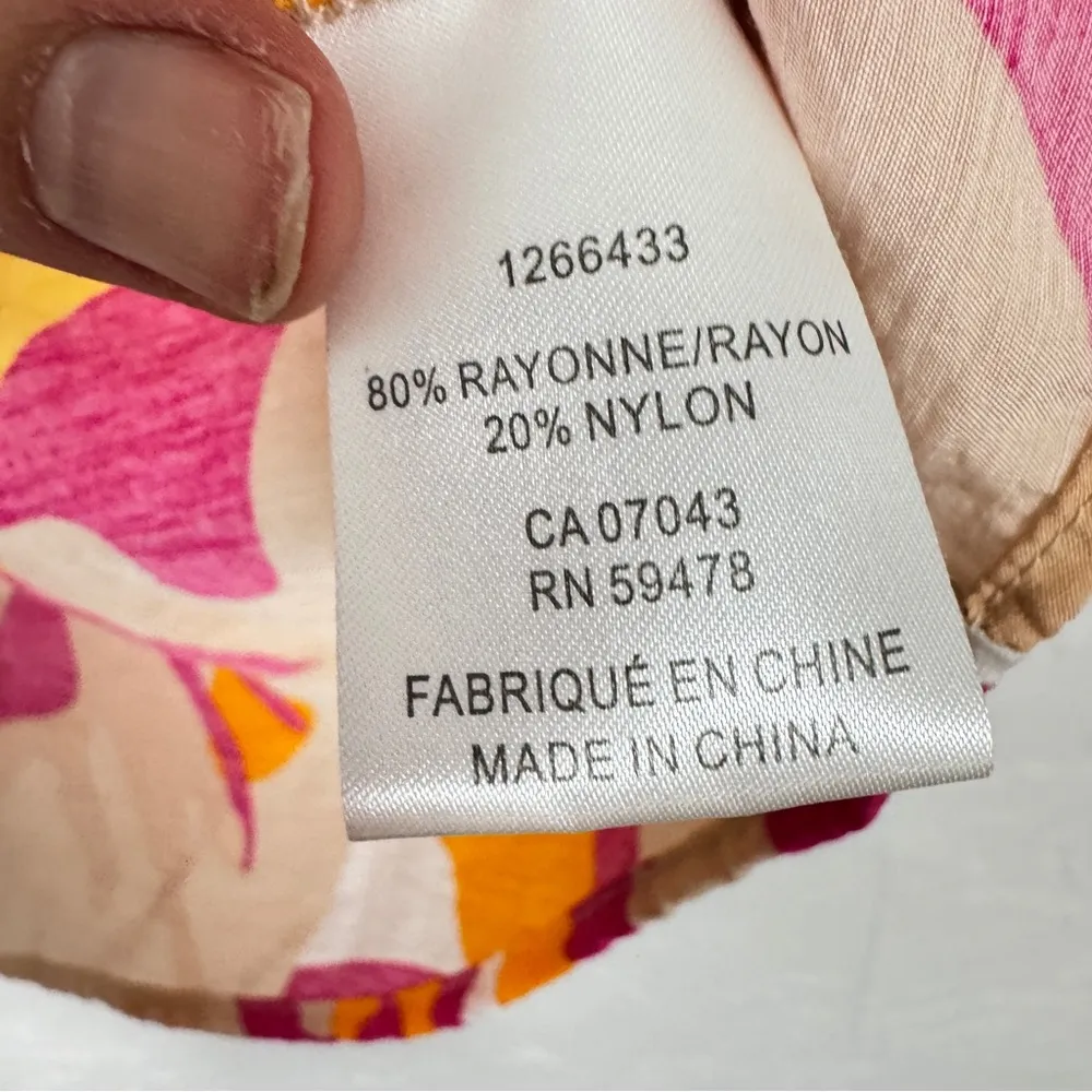 Joie Pink Orange Print Short Sleeve Blouse Womens XL Tropical Vacation Bold - Image 2