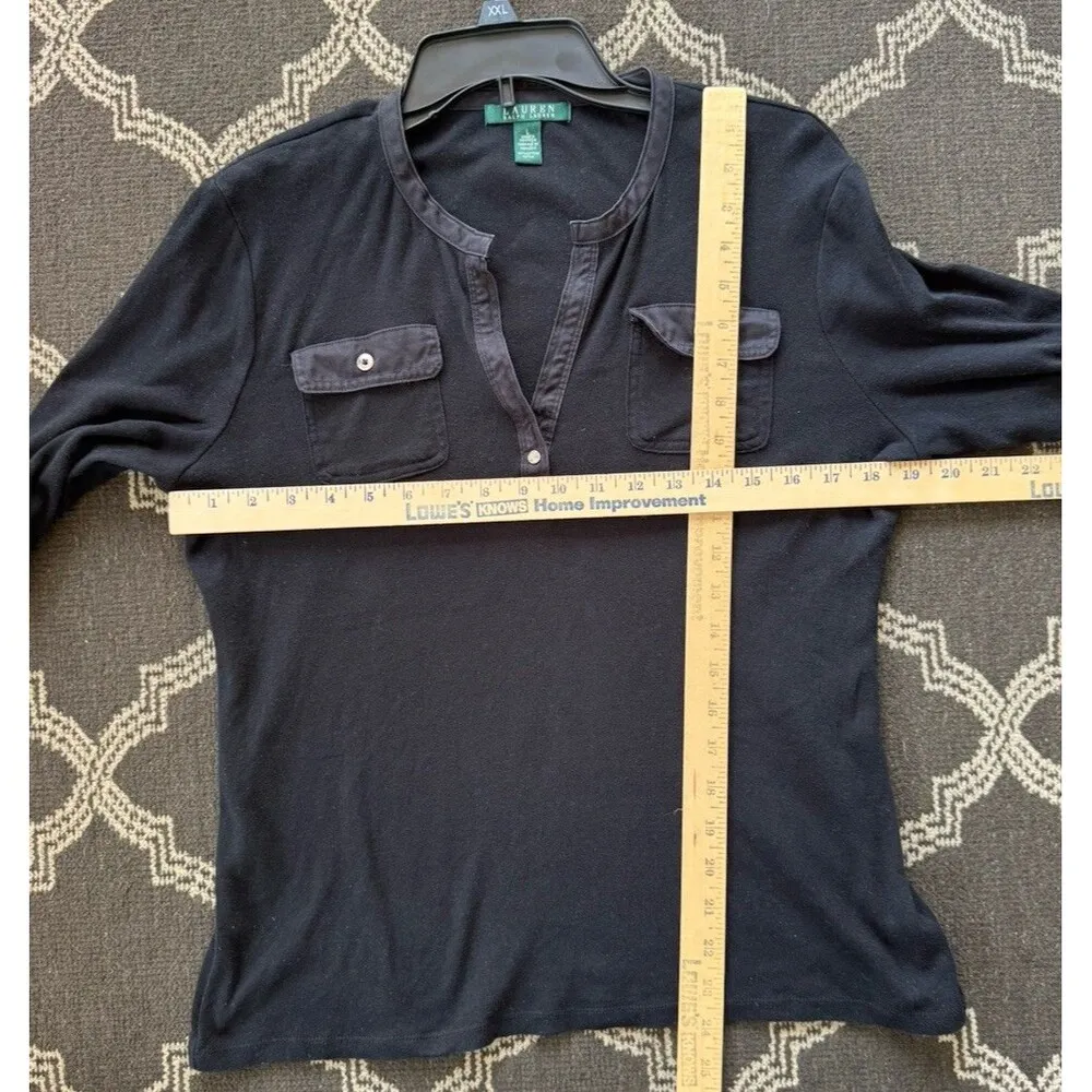 Lauren Ralph Lauren Shirt Women’s LRL Top L 3/4 Roll Tab Sleeve Sz L Black READ Size L - Image 8