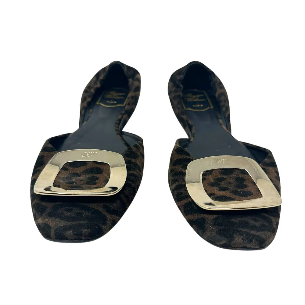 Roger Vivier Chips Ballerinas Shoe Flats Leopard D'orsay Black Brown 39.5 US 9.5 - Image 3