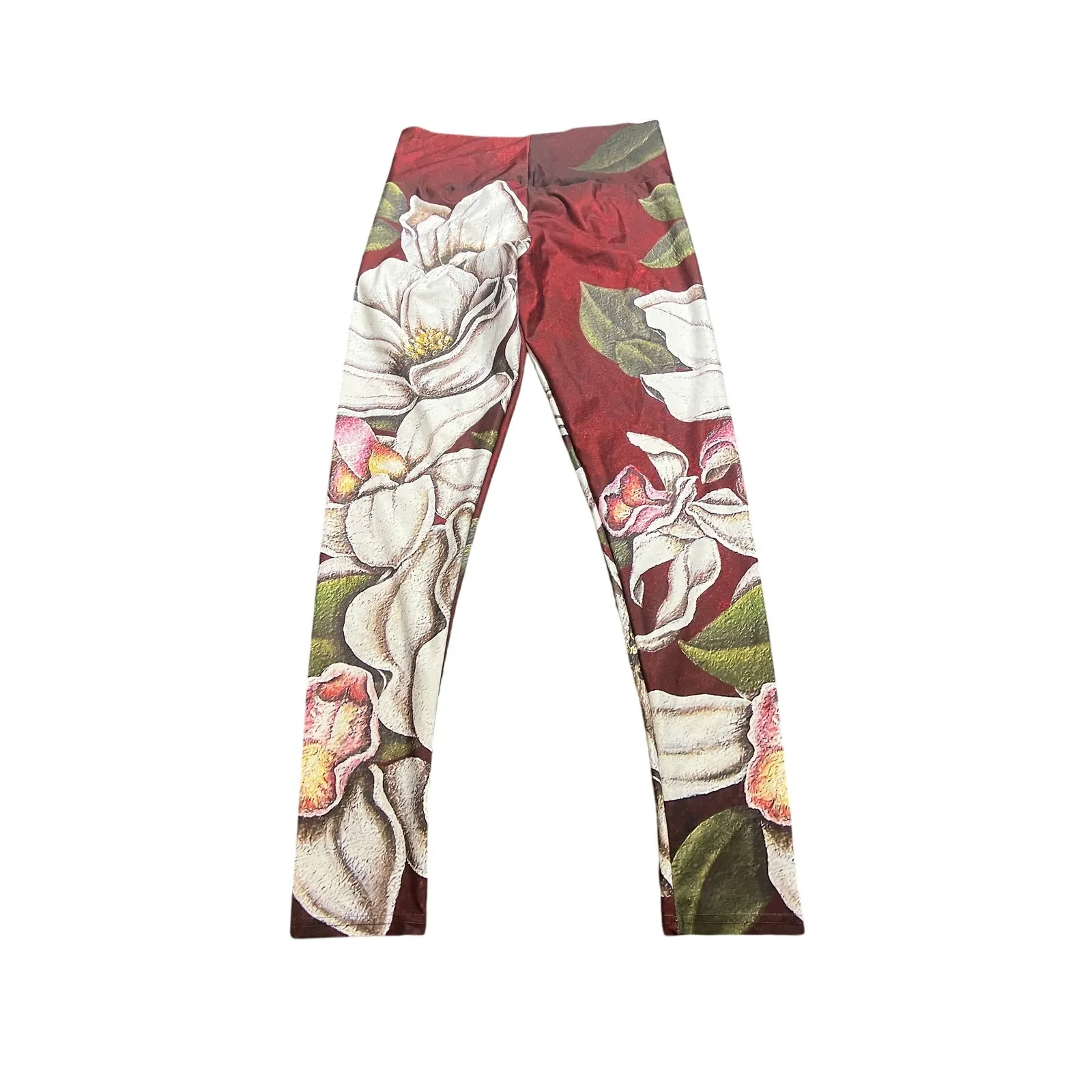 ELEONORA‎ FERRAGATTA $148 Yoga LEGGINGS Floral Nature Red Pants Women Sz large - Image 4