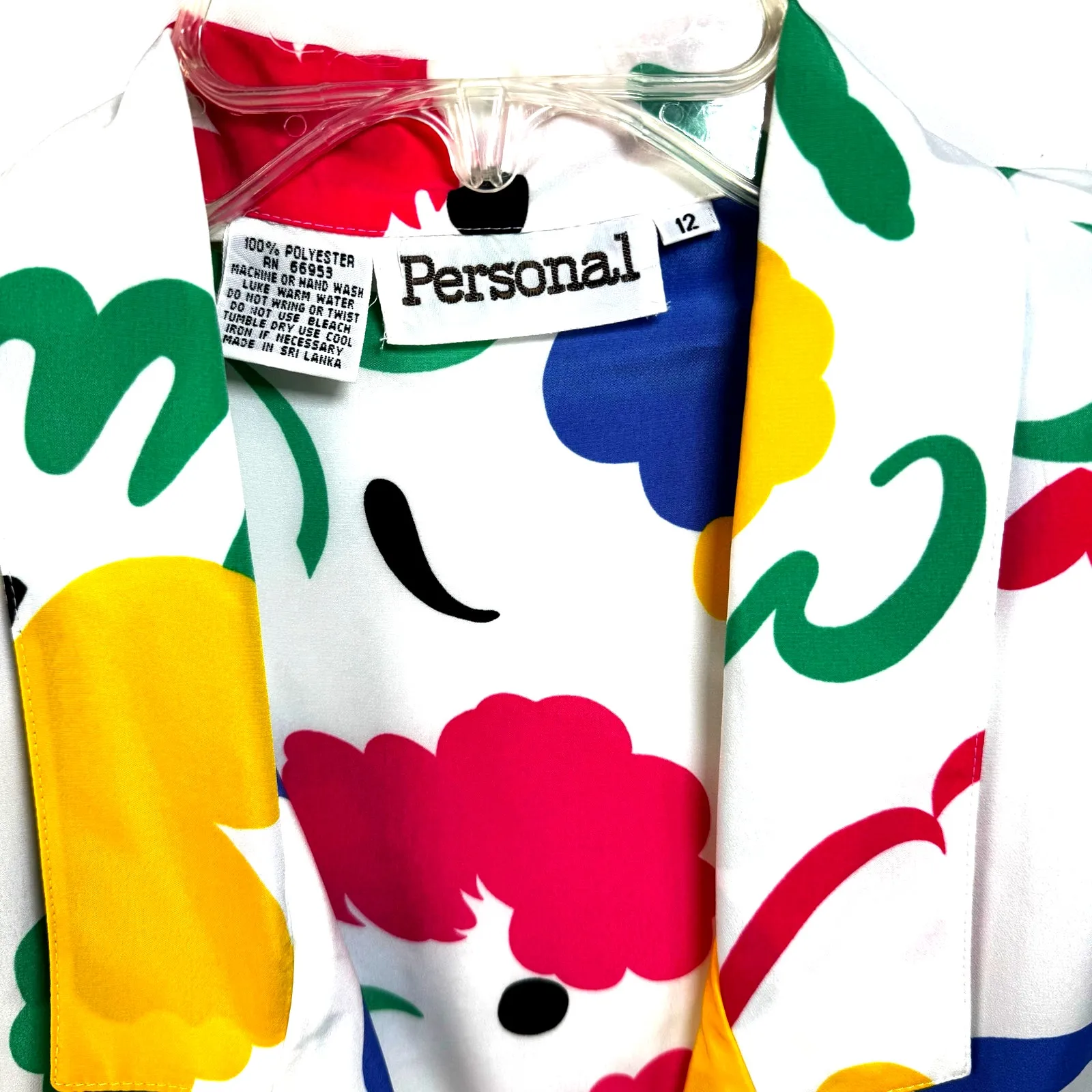 Vintage 90s Personal Blazer Size 12 Artsy Abstract Print Lightweight Silky Boxy Blue - Image 2