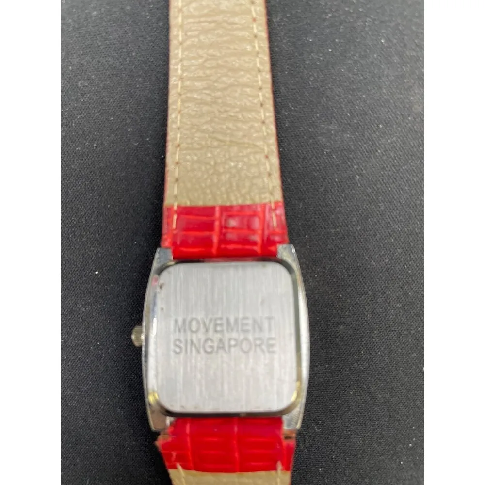 Singapore Movement Women's Watch Clear stone and Red Band SKU 6138 - Image 5