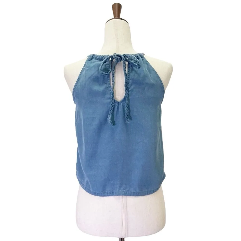 NWT Joie Chambray Blue Tencel Cropped Braided Cord Summer Halter Top Size XS NEW - Image 2