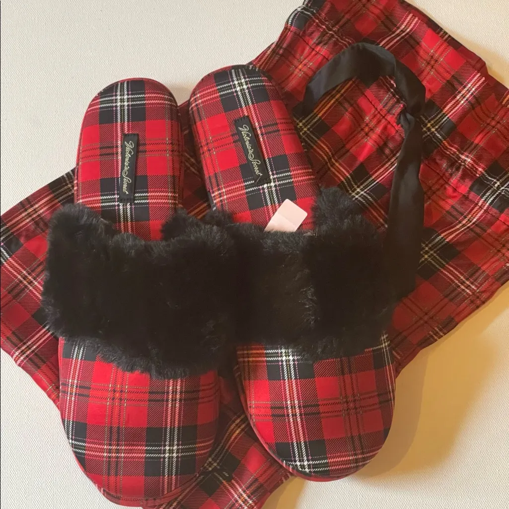 Victoria secret red plaid satin slippers - Image 2