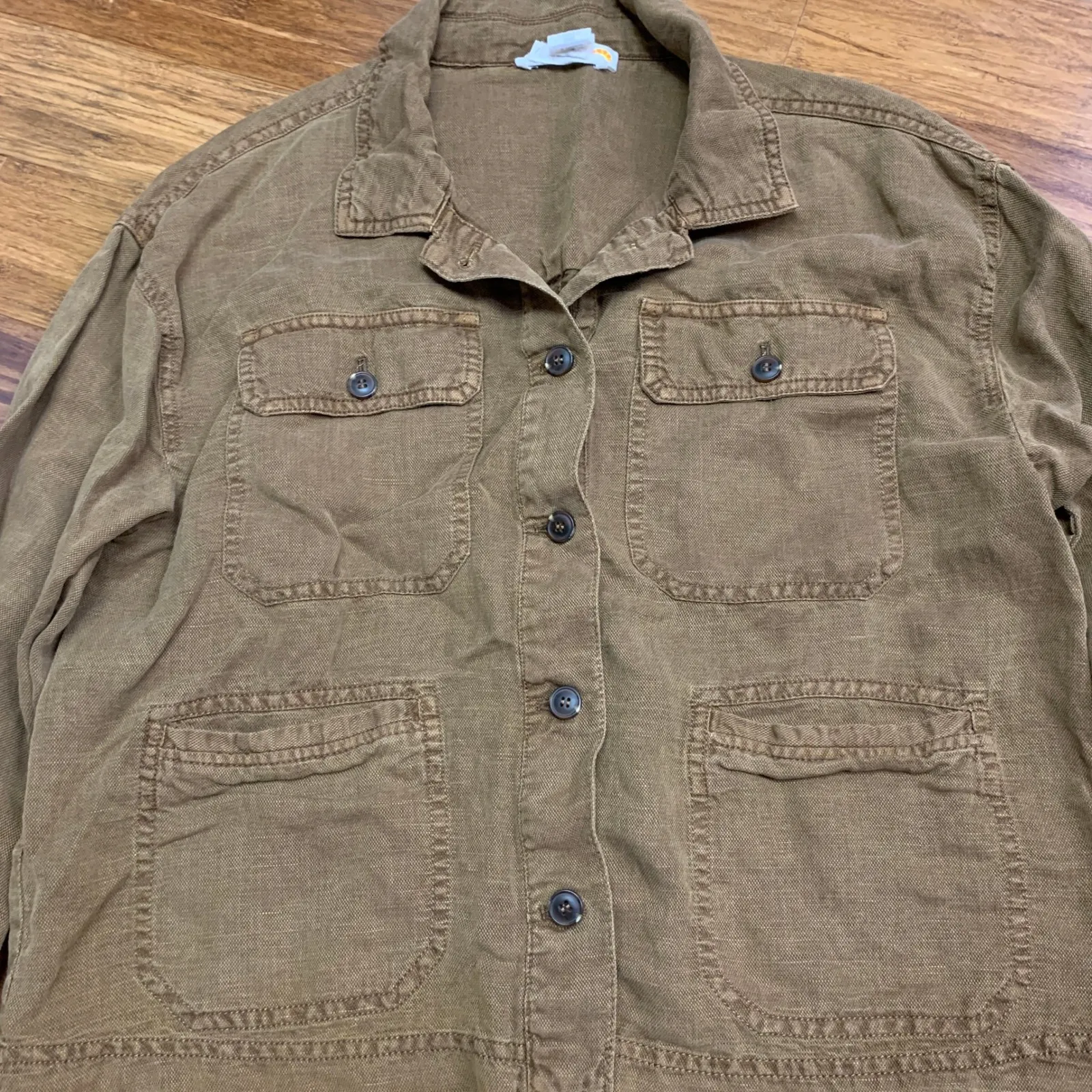 C&C California Linen Lyocell Utility Jacket Women's M Brown Button Down Crop - Image 2